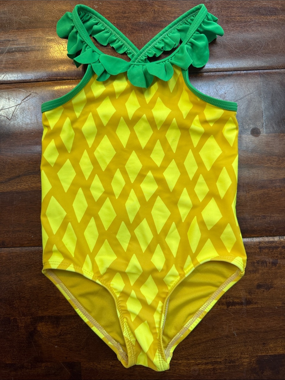 Old Navy Yellow One-Piece with Green Ruffle Strap Trim